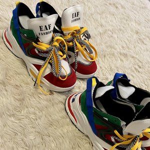 Multi Double Lace Chunky Sole Sneakers